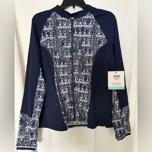 Coolibar Navy & White Geometric Swimshirt UPF 50  - Women's L NWT